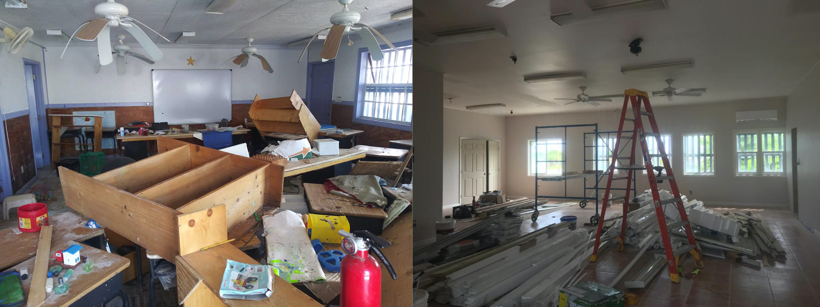 Progress shots. Before and after of the reconstruction work being done at Every Child Counts.